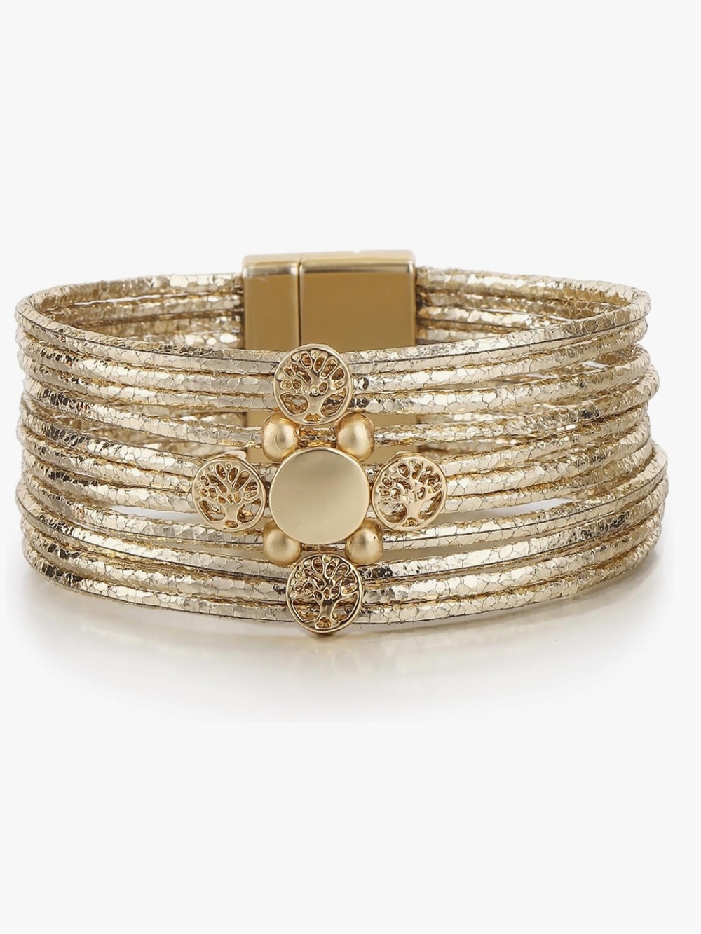 Gold Multi-Strand Tree of Life Magnetic Bracelet
